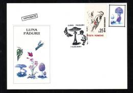 CLIMBING BIRD,MUSHROOMS,BUTTERFLY,2001, SPECIAL CARD, OBLITERATION CONCORDANTE, ROMANIA - Specht- & Bartvögel