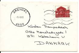 Norway Cover Sent To Denmark Arendal 1-8-1983 - Covers & Documents