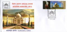India 2012 Taj Mahal AGRAPEX-12 Architecture EMBOSSED Special Cover With MY STAMP ( Personalized Stamp) Inde Indien 6593 - Mosques & Synagogues