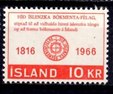 Iceland 1966 10k  Literary Society Issue #387 - Ongebruikt