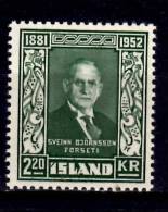 Iceland 1952 2.20k Sveinn Bjornsson Issue #275 - Unused Stamps