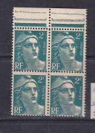 FRANCE N° 713 2FVERT MARIANNE DE GANDON SANS F BLOC DE SANS CHARNIERE - Unused Stamps