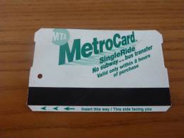 Ticket De Métro - Bus MTA "Metrocard SingleRide" New York Etats-Unis USA - Wereld