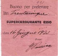 BUONO  PER PRELEVARE 35 LITRI DI SUPERCARBURANTE ESSO - 1935 - Otros & Sin Clasificación