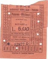 PALERMO /  MISILMERI  15.5.1934 - Biglietto Di Andata E Ritorno Da Lire 5 - Europe