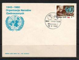 POLAND FDC 1980 35TH ANNIVERSARY OF THE UN UNITED NATIONS ONZ  UNO Polen Pologne - FDC