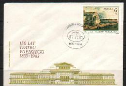 POLAND FDC 1983 150TH ANNIVERSARY OF GRAND THEATRE WARSAW Art Paintings Horses Stagecoaches Architecture - FDC