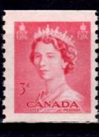 Canada 1953 3 Cent Queen Elizabeth II Karsh Coil Issue #332 - Roulettes