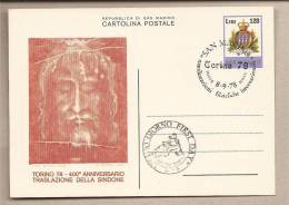 San Marino - Cartolina Postale FDC - 400° Anniversario Della Sindone - 1978 - Interi Postali