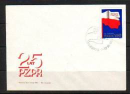 POLAND FDC 1973 25TH ANNIVERSARY OF POLISH PZPR PARTY Communism Communists Socialism Socialists Map Flags - FDC