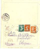 REF LACHSEM - CL SEMEUSE CAMEE 10c DATE 829 PARIS/COLOGNE 11/11/1908 - Kartenbriefe