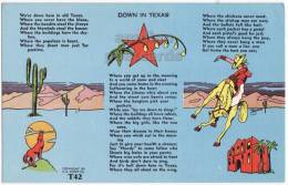 DOWN In TEXAS~POEM VERSE Illustrated Linen Postcard C1940s~COWBOY-COYOTTE~TX  [c4067] - Other & Unclassified
