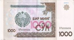 BILLETE DE UZBEKISTAN DE 1000 CYM DEL  AÑO 2001   (BANKNOTE) - Uzbekistán