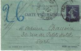 CARTE PNEUMATIQUE ..30 Cts  Violet ..CLPP2 . OBLITERE .1908. ...SCAN.. - Pneumatici