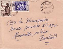 MINDOULI - CONGO - 1957 - AFRIQUE - COLONIE FRANCAISE - PIROGUIER DU NIGER - LE CAFE - LETTRE PAR AVION - Storia Postale