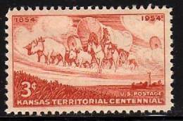 1954 USA Kansas Territory 100th Ann. Stamp Sc#1061 Wheat Field Pioneer Wagon Horse Ox Cow Farm - Kühe