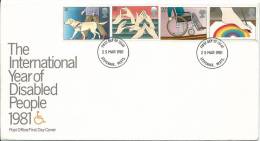 FDC 1981 Disabled People Set Of 4 FDI 25 Mar 1981 Steverage Herts Unddressed Official Post Cover - 1981-1990 Em. Décimales