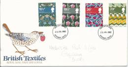 1982 British Textiles Set Of 4 FDI 23 Jul 1982  Aylesbury Bucks Light Pencil Addressed Official Post Cover - 1981-1990 Em. Décimales