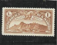 SAN MARINO 1931 POSTA AEREA AIR MAIL VEDUTA VIEW LIRE 1 MNH - Luftpost