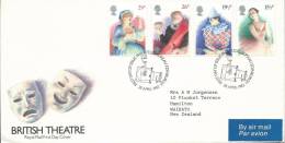 1982 British Theatre Set Of 4 FDI 28 April 1982 Edinburgh Typed Address To NZ Official Post Cover - 1981-1990 Decimal Issues
