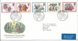 1982 Christmas Carols Set Of 5 FDI 17 Nov 1982 Edinburgh Typed Address To NZ Official Post Cover - 1981-1990 Dezimalausgaben