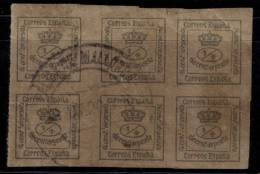 Spain Used 1872, Imperf., Block Of  6 - Usati