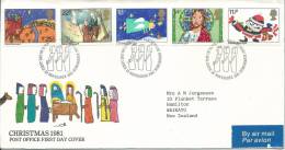 1981 Christmas Set Of 5 FDI 18 Nov 1981 Edinburgh Typed Address To NZ Official Post Cover - 1981-1990 Decimal Issues