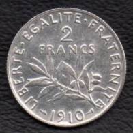 ASSEZ RARE EN CET ETAT ---2 FRANCS SEMEUSE ARGENT 1910--- ETAT :TTB+++ - I. 2 Francs