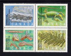 Canada MNH Scott #1309a Block Of 4 40c Conodonts, Archaeopteris, Eusthenopteron Foordi, Hylonomus Lyelli - Prehistoric - Unused Stamps