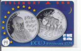 Denmark ECU FINLANDE SUOMI JEAN SIBELIUS MUSIQUE (74) PIECES ET MONNAIES MONNAIE COINS MONEY PRIVE 1.500 EX * TP-98 - Timbres & Monnaies