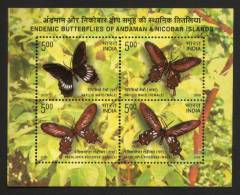 India 2008  ENDANGERED BUTTERFLIES  Bloc Miniature Sheet  PAPILLONS  # 14672 S  Inde Indien - Blocs-feuillets