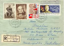 USSR Latvia 1964 Registered Cover From Riga To Germany Multifranked With Stamps Pushkin, Shchepkin, Poletaev And Other - Covers & Documents