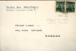 R.S.I. COPPIA 25 CENT MONUMENTI DISTRUTTI 1944 BOLOGNA X PADOVA - Marcophilie