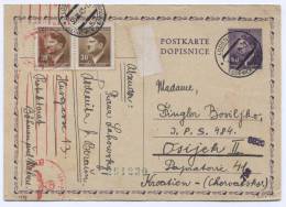 Czech Republic, Germany, WW2 - Lodenice, 1943. Postal Stationery, Censorship, Traveled To Osijek Croatia / NDH - Covers & Documents