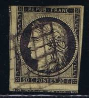 France: Yv/Mi/M Nr 3, 1849, Oblitéré / Cancelled, Grille, Noir Sur Chamis CV€ 200 - 1849-1850 Ceres