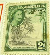 Jamaica 1953 Queen Elizabeth II Royal Visit Coco Palms At Columbus Cove 2d - Mint Damaged - Jamaica (...-1961)