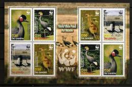Gambie 4 Valeurs X 2 En Feuillet ** WWF, Animaux En Voie De Disparition, Oiseaux, Grue Couronnée, Black Crowned-crane - Gambie (1965-...)