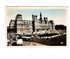 75 PARIS - L'Hôtel De Ville - N°971 REAL-PHOTO 1952 - Ancien Bus Autobus Traction Publicité ARTI Apéritif Sur Toit Bus - Transport Urbain En Surface