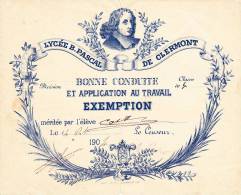 Diplôme De 1904 - Lycée Blaise Pascal De Clermont Ferrand - Certificat De Bonne Conduite Et Application Au Travail - Diploma & School Reports