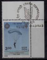 First Day Postmark On India  Mint 1986,  PARA COMMANDO, Parachutting, Defence, Army, Militaria, Sport - Parachutting
