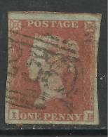 GB 1841 QV 1d PENNY RED IMPERF BLUED  (I & H) USED STAMP WMK 2 PMK 258.(E804) - Gebraucht