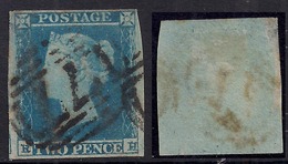 GB 1841 QV 2d  BLUE USED STAMP IMPERF PMK 4 MARGINS ( R & H )WMK 2 PMK 77.( A414 ) - Used Stamps