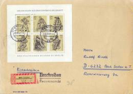 Germany DDR 1987 Registered Cover From Dresden Franked With Miniature Sheet Etchings From Berlin Museums - Gravuren
