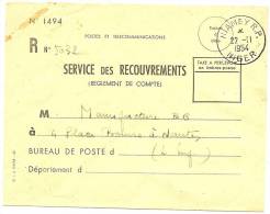 REF LBL11- ENV. S.CE RECOUVREMENTS OBL. NIAMEY 22/11/1954 - Altri & Non Classificati