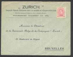 (J489) Belgique - Albert Ier N°138 Sur Lettre (n'a Pas Circulé) - Compagnie D'assurances Zurich - 1915-1920 Albert I
