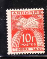 Andorra French Admin 1946-53 Postage Due Stamps Wheat 10fr MLH - Neufs