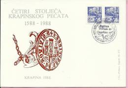 400 YEARS OF KRAPINA SEAL, Krapina, 28.8.1988., Yugoslavia, Cover - Sobres