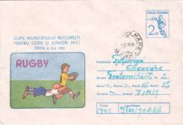 RUGBY,1989,COVER STATIONERY, ENTIER POSTAL,SENT TO MAIL, ROMANIA - Rugby