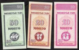 MONGOLIA  P49,50,51   - 10,20,50 MONGO    1993    SET    UNC. - Mongolië