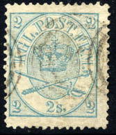 DENMARK 1864  Royal Insignia 2 Sk. Pale Blue, Used.  Michel 11A - Gebraucht